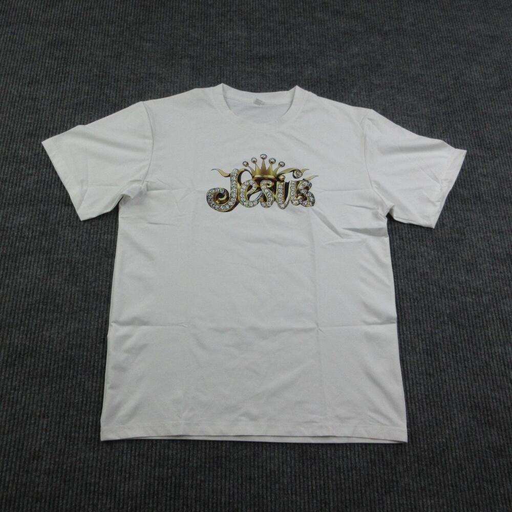 Jesus Shirt Mens L White Rayon Crew Neck Graphic Tee Jersey Logo Short Sleeve